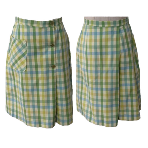 Jantzen Pants - 60s CULOTTES JANTZEN PASTEL PLAID ATHLEISURE MID-CENTURY SKORT TENNIS GOLF SZ 12